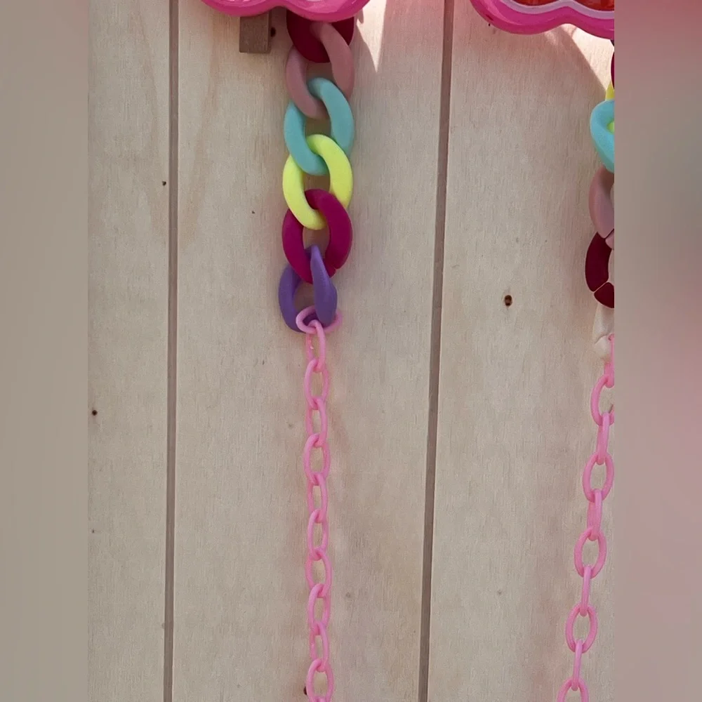 Kids Pink Flower Sunglasses with Colorful Chain